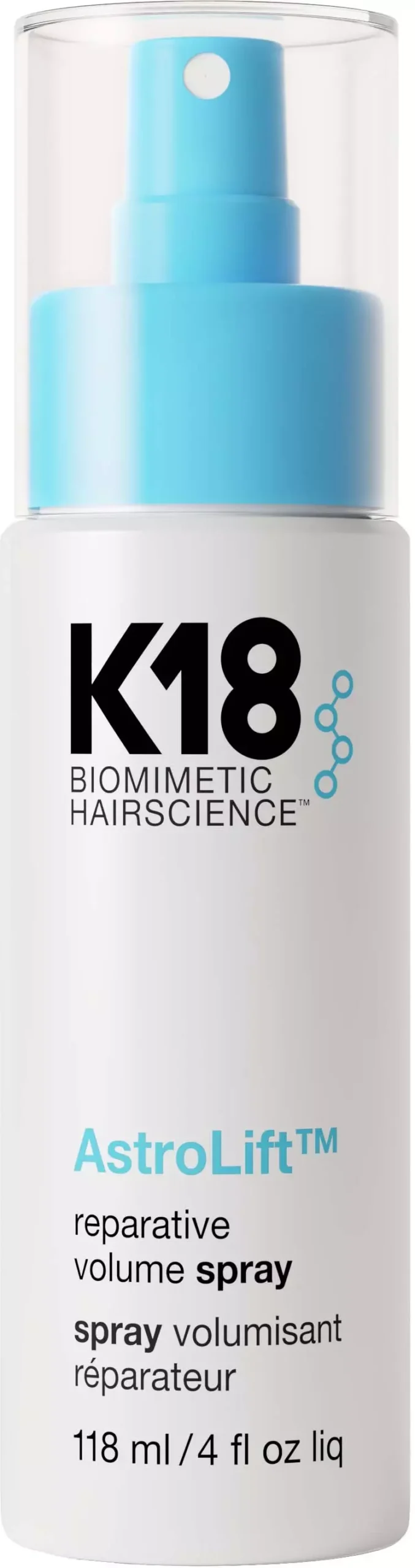 K18 AstroLift Korjaava tuuheussuihke recommended by Abbey Yung for optional lightweight volume in Step 9 of the Abbey Yung -hiusrutiini.