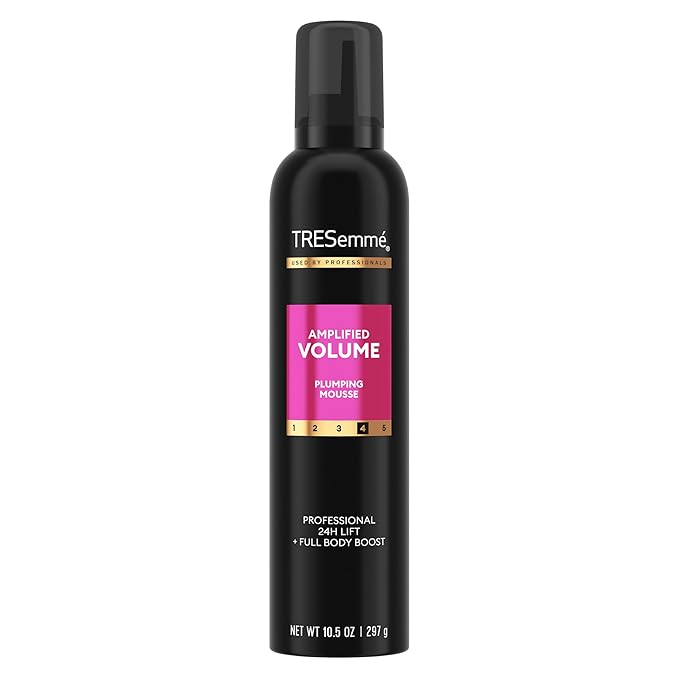 TRESemmé Amplified Volume Plumping Mousse recommended by Abbey Yung for optional pre-blow-dry volume in Step 9 of the Abbey Yung Method.