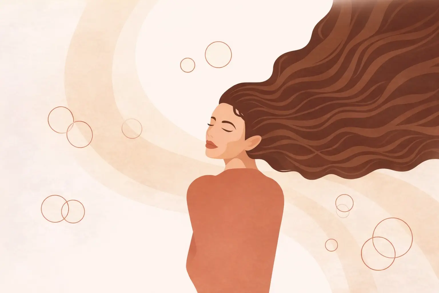 Illustration of healthy long hair flowing, representing hair growth and strong hair care routine