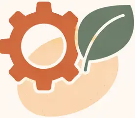 Gear and leaf illustration representing hair growth optimization and healthy routines