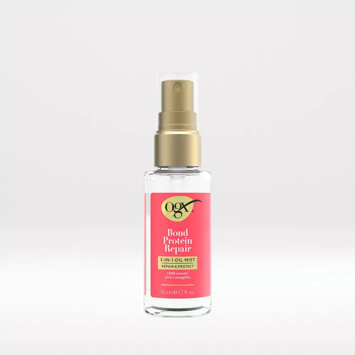 OGX Bond Protein Repair 3-in-1 Öljysuihke recommended by Abbey Yung as an optional Step 10 style-sealing oil.